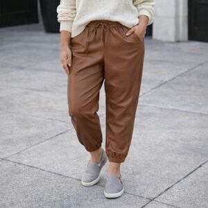 A New Day Faux Leather Joggers  Brown Leather Pants Pull On Elastic XXL